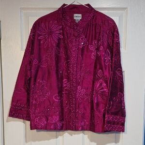 Chico's Magenta Floral Embroidered Jacket